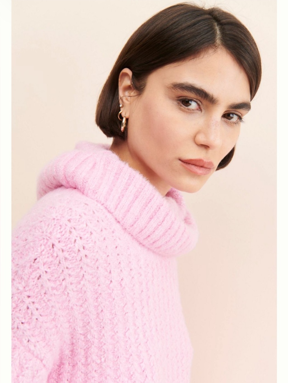 Anthropologie Pale Pink Chunky Turtleneck Sweater